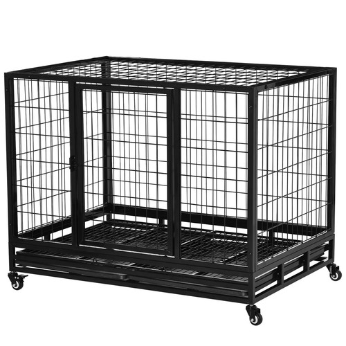 Metal kennel cage with wheels - with,